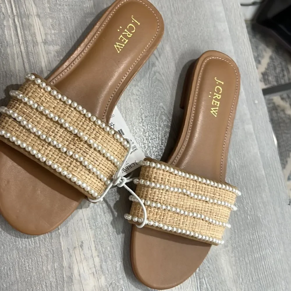 J. Crew Factory pearl slides size 10 NWT but flawed